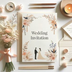 Japandi wedding invitation card