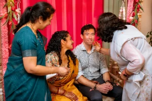 Bride and groom at Haldi ceremony